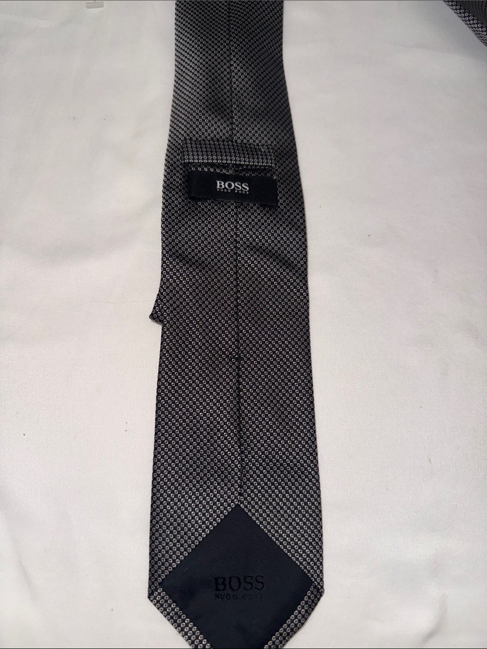 Hugo Boss Black and Gray Micro-Pattern Silk Tie
